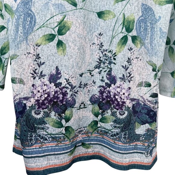 CHICO'S Floral Top Light Cardigan Jacket Size Small (Chicos 0) Blue Lilacs Sheer - Picture 8 of 10